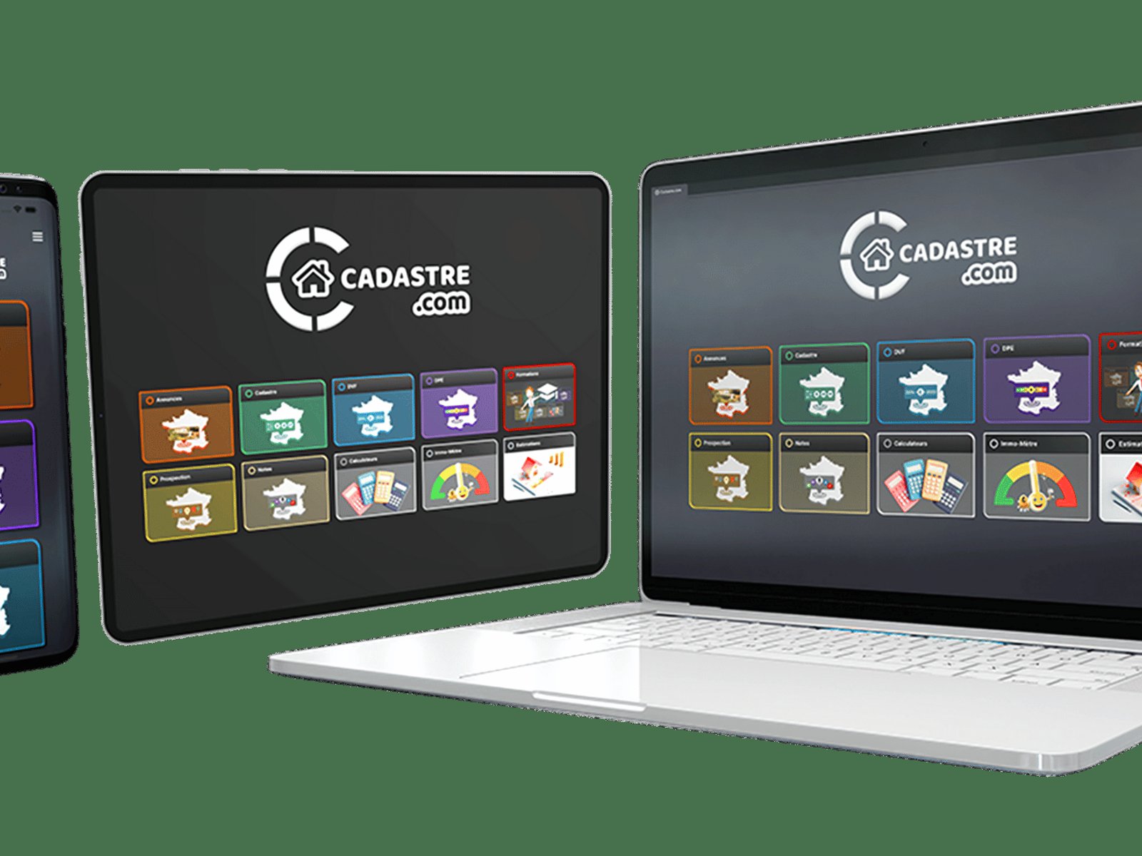 Capture d'écran de l'interface cadastre.com avec carte cadastrale, annonces et données DVF superposées.