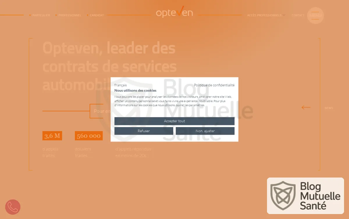 Capture : Opteven – Garanties panne mécanique, entretien assistance auto